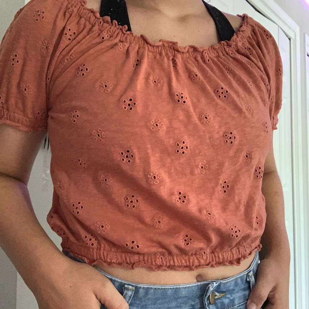 american eagle off the shoulder cropped blouse